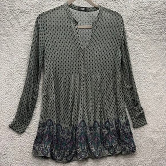 CCDK Copenhagen Size 38 (US 8) Sheer Tunic Top Multicolor Button Collar Boho - Picture 5 of 13